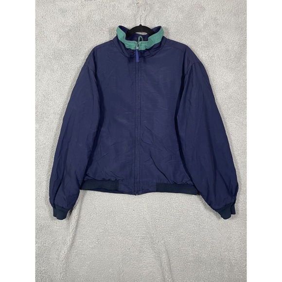 Eddie Bauer Other - Vtg Eddie Bauer Bomber Jacket Men's L Navy Blue Nylon Fleece Lined Full Zip 90s